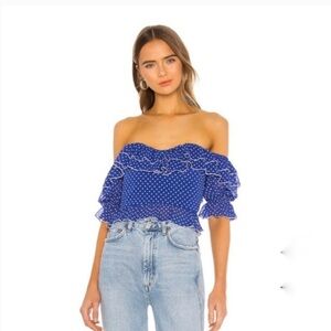 REVOLVE Lovers + Friends Reid Top in Navy Polka Dot Size M